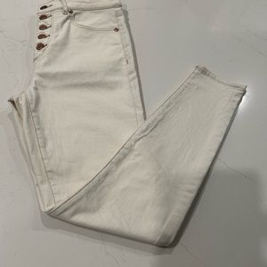 Love my Loft Jeans High Waist Skinny Ankle Button front in Cream  W 27/4 L 40”